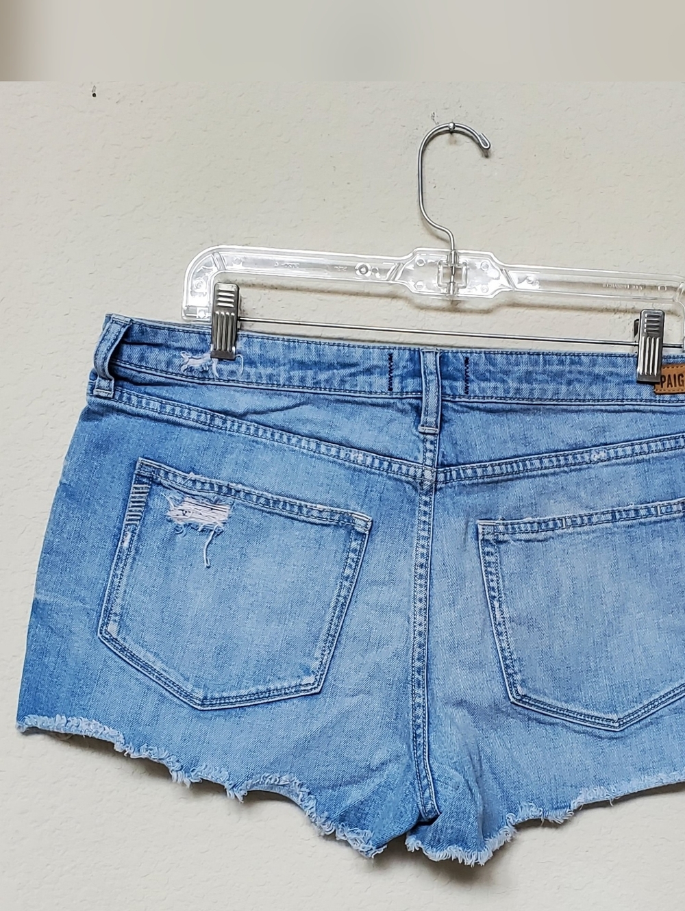 PAIGE Light Blue Distressed Emmitt Denim Cutoff Shorts. Size 32 - Picture 2 of 4